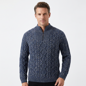 Custom Logo OEM ODM Men's Jacquard <b>Jumper</b> <b>Pullover</b> Knitwear Winter Long Sleeve Knitted Quarter Zip Merino Wool Sweater - Product Image 2