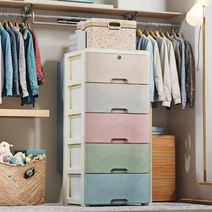 Armoire en plastique pour enfants de couleur bonbon à 4 étages Petite armoire en plastique pliable pour jouets et tiroirs - Product Image 3