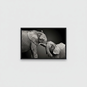 Elegant Elephant Mom and Baby Printed <b>Canvas</b> Artwork - Nursery Decor,BLACK <b>FRAMED</b> <b>CANVAS</b> - Product Image 2
