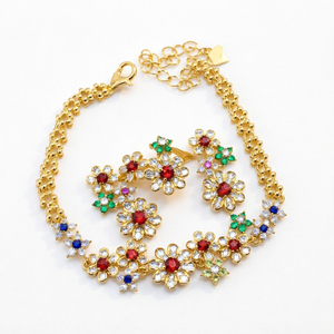Ensemble de bijoux de luxe en argent sterling 925 plaqué or 18 carats, collier, boucles d'oreilles et bague à motif floral avec pierre naturelle, cadeau pour fiançailles ou fête - Product Image 1