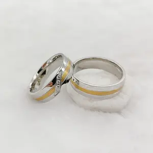 独特的双色双色承诺结婚戒指套装男女镀金钛饰品情侣戒指