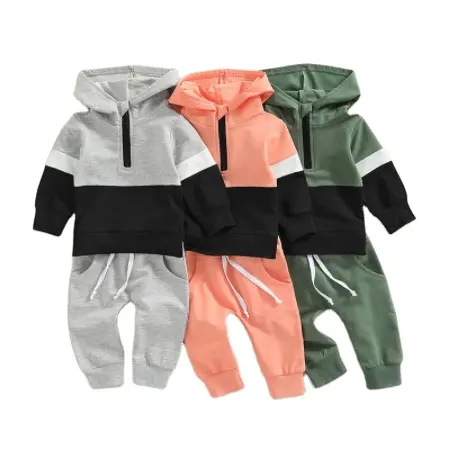 Autumn Season Baby Long Sleeve Clothes Set Color Blocks Hoodie Sweatshirts Jogger Pants Suits