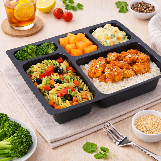 Plastic Microwave 5 Compartment Disposable PP Meal Food Tray