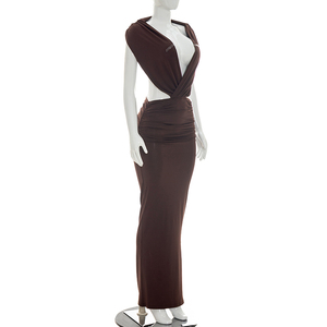 Viviblook Y26DS166 Vestido de Verano para Mujer, Nuevo, Color Sólido, Casual, Sin Mangas, Halter, Espalda Descubierta, Ajustado, Maxi Vestido - Product Image 2