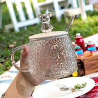 Tasse à Café pour Femmes Ours, Gobelet d'Eau avec Couvercle et Cuillère, Verre Thermorésistant, Tasse de Bureau pour Femmes, Idéale pour Fêtes et Voyages