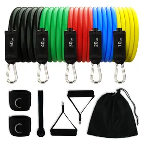 YETFUL Custom Logo Private Label Exercise Fitness Pull Natural Rubber 11Pc Tube Resistance Bands Workout For Home