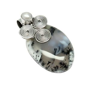 Jolie lunette ovale en forme de poire, opale pissritique blanche, pendentif en argent Sterling 925, bijoux en argent 925, bijoux en argent - Product Image 1
