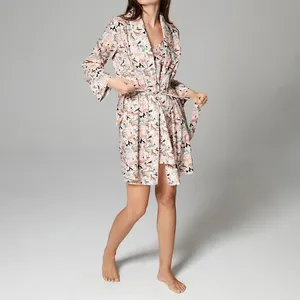 Loose Female Loungewear Sets Abaya Kimono Robes Sexy Polyester Spandex Pajama Sets For Women