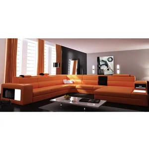 Fabriek Hoge Kwaliteit Oranje Lederen Set Sectionele Sofa