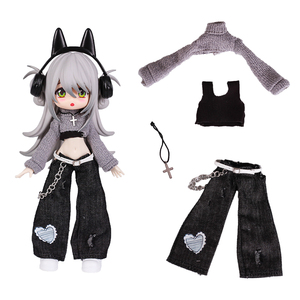 1:8 nhựa BJD búp bê Quần áo thời trang đường phố tính khí jeans vest áo len thiết lập Chéo Vòng cổ bé búp bê đồ chơi cô gái phụ kiện - Product Image 6