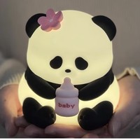 Lampu Pot Bunga Panda Duduk Ornamen Lucu Bernilai Warna Tinggi Lampu Malam Suasana Kamar Tidur DC 6V