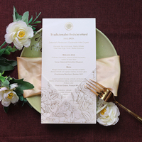 Papel de Menú para Boda con Diseño de Rosas, Papel de Vitela con Bolsillo y Lámina Dorada