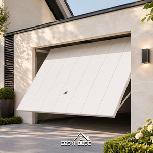 Porte de garage moderne blanche à ouverture basculante, automatique, monobloc, pour villa de luxe - Product Image 1