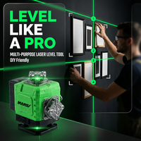Niveau laser vert auto-nivelant 4 x 360° haute luminosité, 16 lignes, alimentation USB-C, modèle LL16 pour la construction et la maison