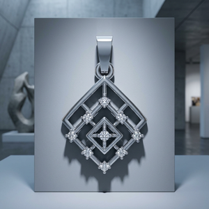 Pendentif carré géométrique en argent 925 avec diamant de laboratoire, bijoux fins élégants et modernes, cadeau de luxe personnalisé pour mariée, vente en gros, design haut de gamme - Product Image 1