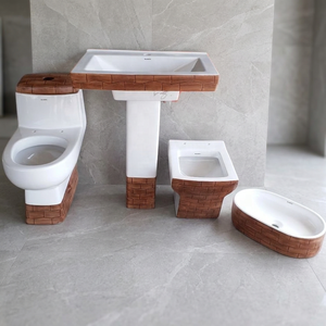Wooden White Double Color Toilet Commode WC Pedestal, Wall Hung One Piece, Table Top Wash Basin, Complete Sanitary <b>Set</b> - Product Image 3