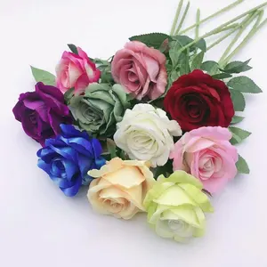 Hohe Qualität Faux Romantische Valentinstag Rot Künstliche Seide Langen Stiel Samt Rose Blume Für Home Hochzeit Dekoration