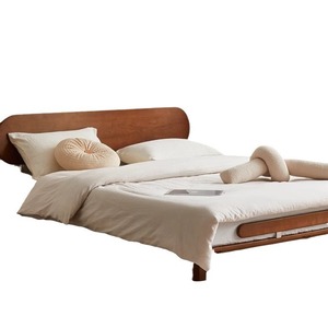 Japanese Style Cherry Wood Tatami <b>Bed</b> 1.8m <b>Double</b> Platform <b>Bed</b> Minimalist Modern Master Bedroom Floating <b>Bed</b> Vintage Flush Edge - Product Image 5