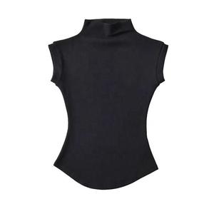 Débardeur tricoté unisexe à <span class=keywords><strong>col</strong></span> <span class=keywords><strong>roulé</strong></span>, sans manches, très extensible, basique et simple pour femme, idéal pour l'été - Product Image 2