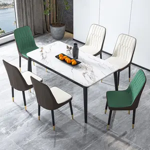 Modern Italian Luxury Comfortable Furniture Upholstered Leather Dining Chair With Metal Legs For Restaurant And Cafe