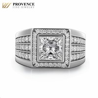 Bague de mariage pour homme Provence Jewelry, or blanc massif 10K, pierre principale 2 carats, diamant de laboratoire taille princesse, bijoux de mode