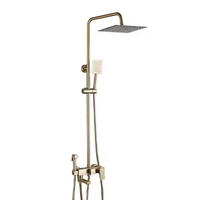 Robinetterie de luxe haut de gamme pour hôtels, mitigeur de douche mural réglable en cuivre brossé doré, avec pommeau de douche chaud/froid