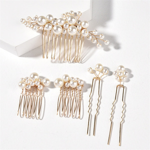 طقم إكسسوارات شعر للعروس، مشط شعر عتيق الطراز مصنوع من الأسيتات مع لآلئ كبيرة - Product Image 1