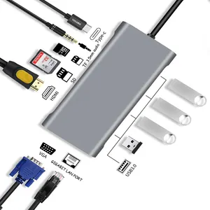 TYPE-C כדי HD MI + 1 * USB3.0 + 3 * USB2.0 + גיגה LAN + VGA + 3.5mm אודיו + פ"ד תשלום תחנת עגינה עבור MacBook מחשבים ניידים