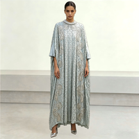 Robe Kaftan Modeste de Luxe de Dubaï, Longue Robe en Maille Entièrement Ornée de Perles Argentées à Motif Paisley, Tenue Formelle pour Invitée de Mariage ou de l'Aïd, Robes Abaya ODM OEM
