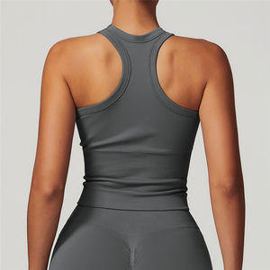 Chaleco <span class=keywords><strong>de</strong></span> gimnasio sin costuras al por mayor, <span class=keywords><strong>camisetas</strong></span> <span class=keywords><strong>de</strong></span> compresión sin mangas, Top <span class=keywords><strong>de</strong></span> yoga para correr para mujer, ropa deportiva, Top corto <span class=keywords><strong>de</strong></span> entrenamiento acolchado - Product Image 3