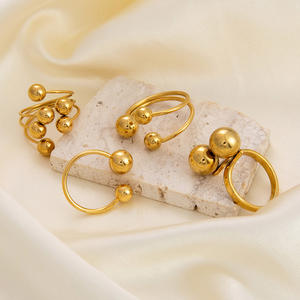 Retro Spherical <b>Ring</b> Stainless Steel 18K Gold Plated Geometric Shape Unisex Jewelry Gift - Product Image 3