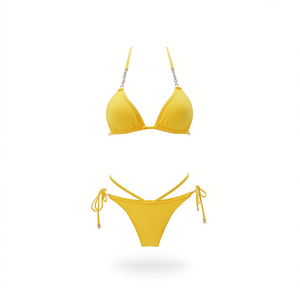 Set Bikini HDJ Giallo Taglia 42 44 46 con Spalline Regolabili Incrociate e Laccetti Laterali, Costume da Bagno e Abbigliamento da Spiaggia - Product Image 1