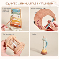 Wooden Musical Instruments Toy Set Morandi Pastel Xylophone Moon Tambourine Sun Rattle Flute Toddler Educational Toys Gift Set