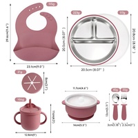 Ensemble de vaisselle pour bébé en acier inoxydable 304, assiette à forte succion, bol avec couvercles, fourchette, cuillère, bavoir, ensemble de vaisselle pour enfants, vente en gros