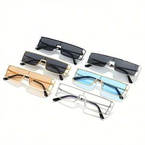 Lunettes de soleil rectangulaires vintage 2025 pour hommes et femmes, monture fine, verres monobloc en métal, protection UV400, avec logo personnalisé - Product Image 3