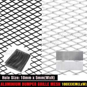 Rejilla de Ventilación Universal de Aluminio Negro/Plateado para Parachoques, Malla de 10 x 5 mm, Rejilla de Tuning para Coche, Spoiler, Red de Admisión de Aire para Capó, 100 x 33 cm - Product Image 1