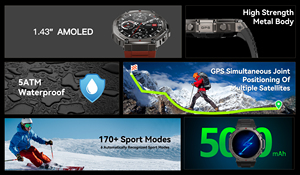 Montre connectée DM58 AMOLED avec écran tactile couleur, GPS, étanche 5ATM, bracelet en silicone, boîtier en alliage, suivi du sommeil, idéale pour la <span class=keywords><strong>gym</strong></span> - Product Image 2