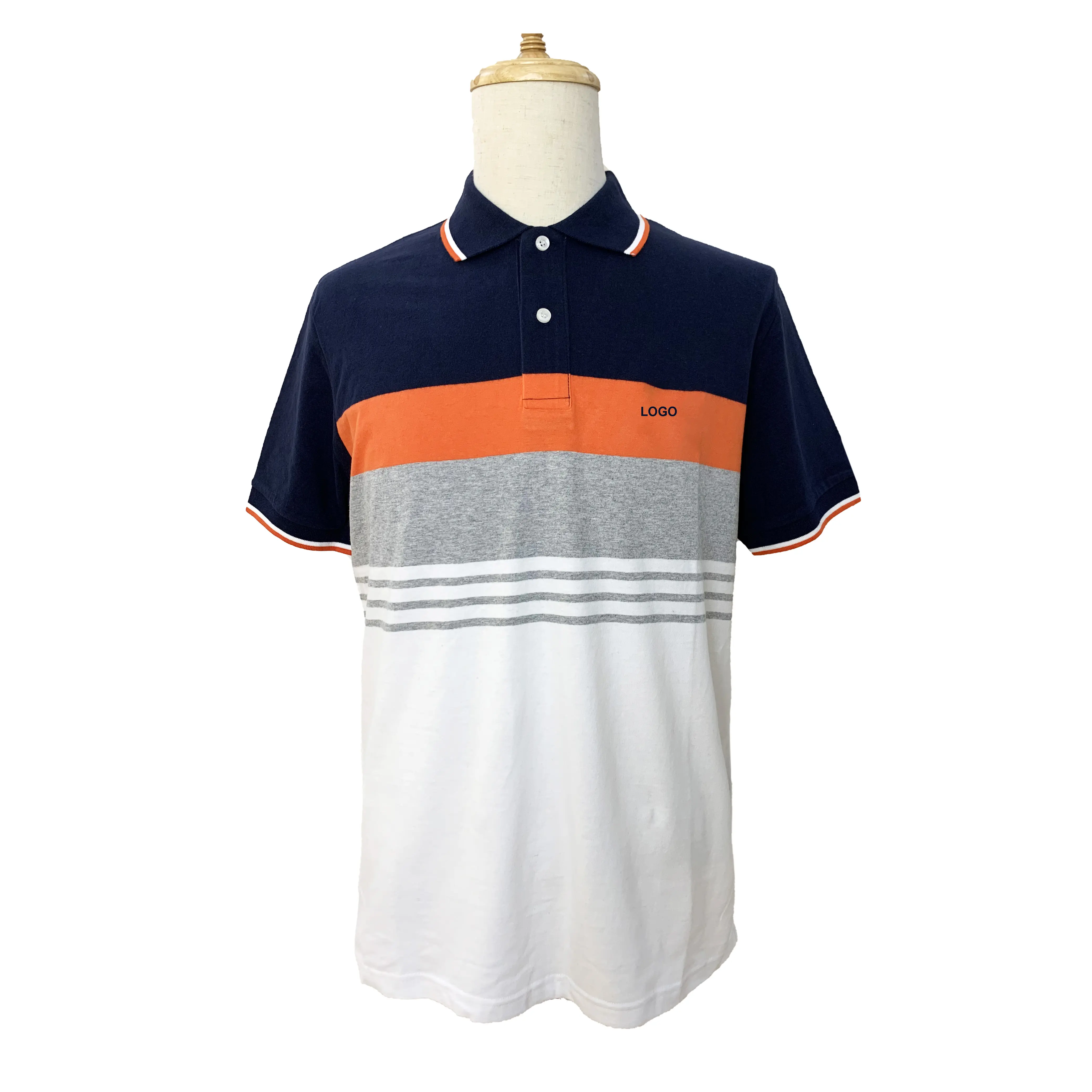 Cổ điển phù hợp với thời trang sọc cotton nam ngắn tay áo kinh doanh Golf phong cách Đan Áo polo