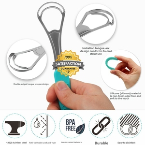 Grattoir à <span class=keywords><strong>langue</strong></span> en silicone et acier inoxydable, poignée antidérapante, design laser, éliminateur de mauvaise haleine, outil de soin buccal réutilisable pour adultes - Product Image 3