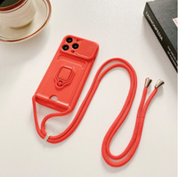 Funda con correa de cuerda de TPU 2026 y soporte de anillo para tarjetas para iPhone 17 16 15 14 Pro Max con correa para el cuello y funda tipo cartera