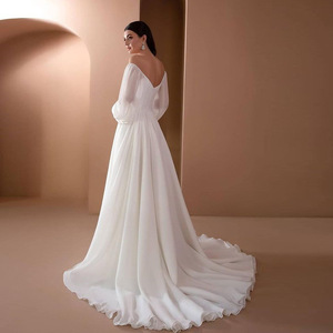 Off The Shoulder Sweetheart Neckline A Line Wedding Dress White Polyester Fiber Long Skirt Natural Waistline - Product Image 3