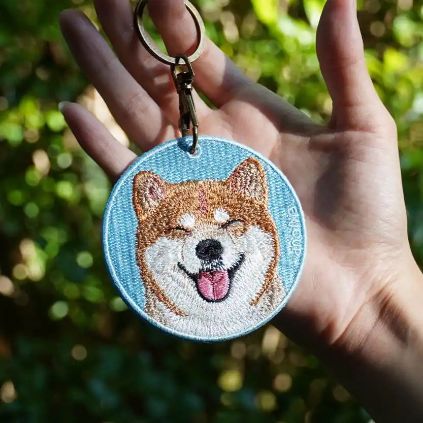 Realistic Pets Embroidery Double-sided Keychain Bag Accessories Wholesale Shiba Inu Design Fashion accessories