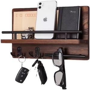 Hirohiro Solid <b>Wood</b> Key Rack Wall Mounted <b>Rustic</b> Style With Shelf For Entryway Storage - Product Image 5