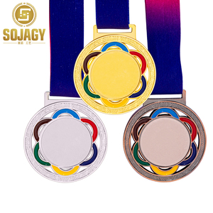 Logo personnalisé Blanks Sublimation Ribbon Awards Metal Trophy Sports Custom Trophées and Medals Plaques 2024 <span class=keywords><strong>Paris</strong></span> Gold Blank Medal - Product Image 3