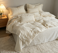 Ensemble de housse de couette en coton tissé imprimé à motif végétal, bordé de dentelle brodée, 100% coton, 400TC, style européen et américain