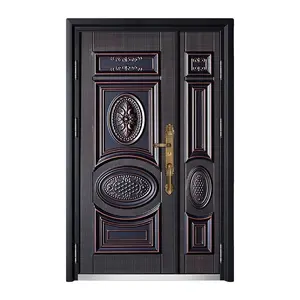 Exterior Bulletproof House Security Doors Cast Aluminum Zinc-iron Alloy Panel Swing Steel Door For Outside