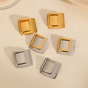 Geometric <b>Stud</b> Earrings 18k Gold Plated <b>Titanium</b> Steel Double Layer Square Fashion Party Jewelry TE60080 - Product Image 2