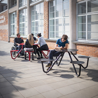 Ensemble de table de pique-nique extérieure moderne en aluminium avec tabourets intégrés, structure en acier galvanisé, mobilier de jardin pour parc public, école, patio