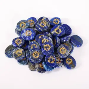 Factory Supply Engraved Chakra Stone Set Pure Natural Lapis Lazuli Chakra Healing Stones Customized Chakra Lucky Crystal Stones