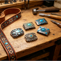 Boucle de ceinture automatique vintage bohème en alliage de zinc incrustée de turquoise pour ceintures en cuir de cowboy western